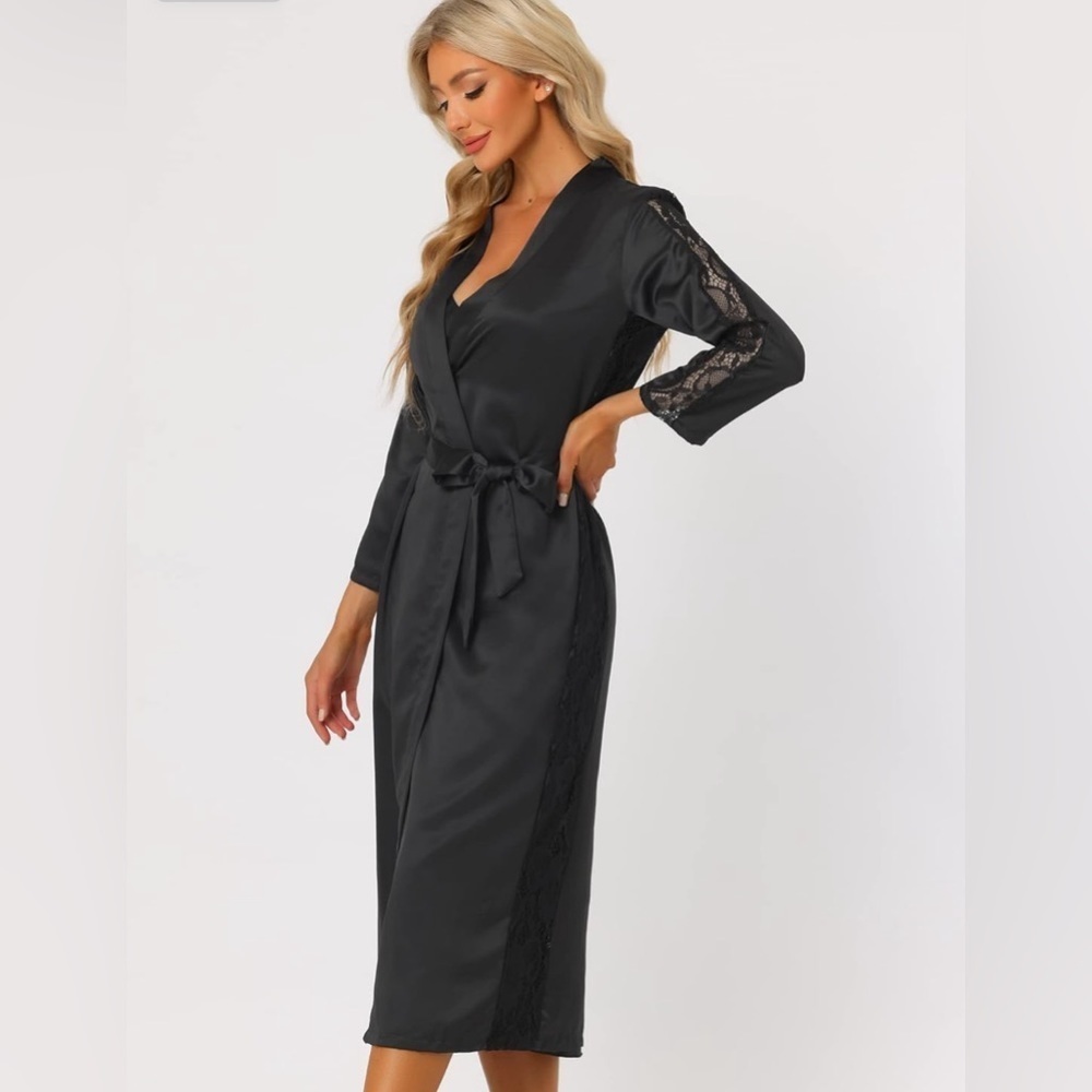 cheibear Womens Satin Robe Nightgown Size Large
